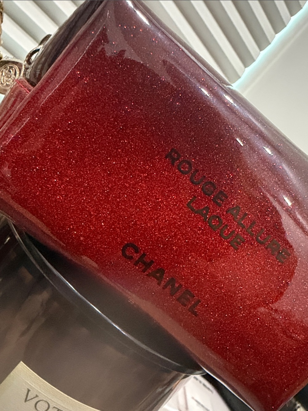 GWP-CHANEL Red/Burgundy Glitter Cosmetic Pouch with Logo